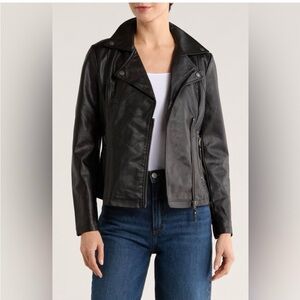 NWOT Max Studio Black Faux Leather Moto Jacket with Zip Pockets